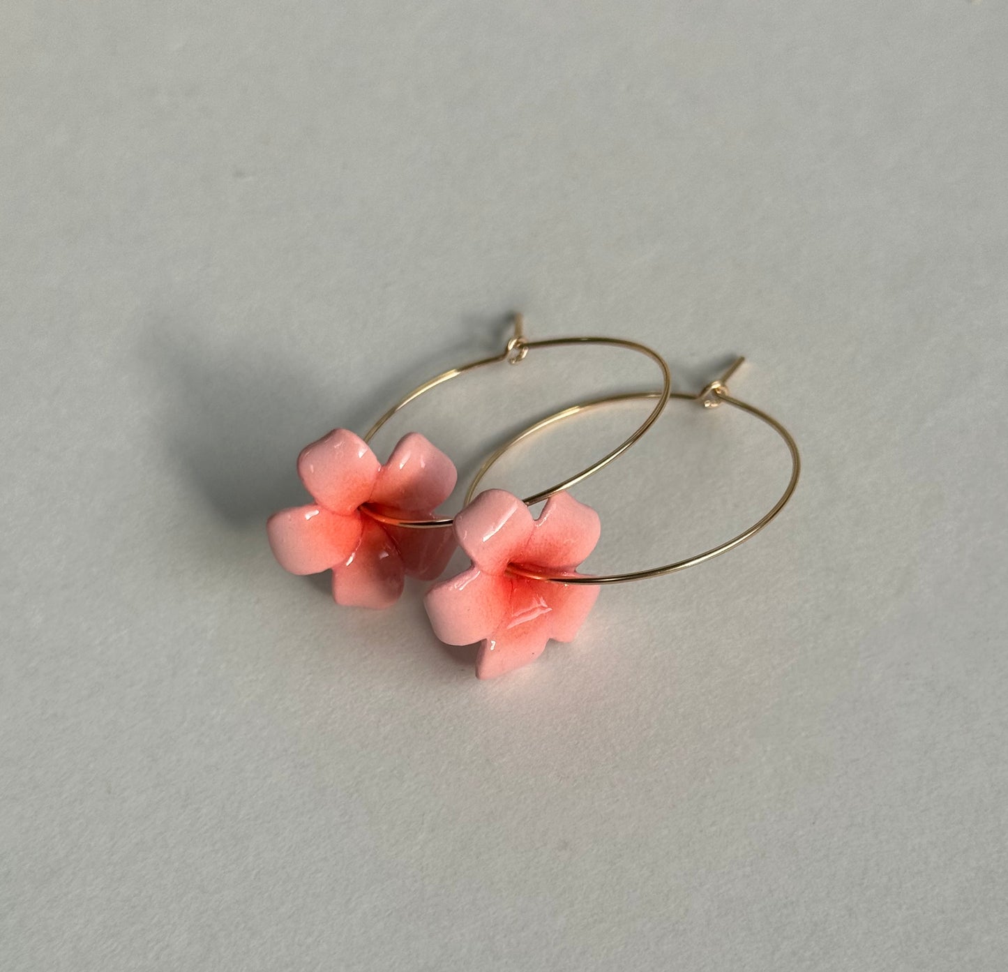 Pink Plumeria Hoop Earrings