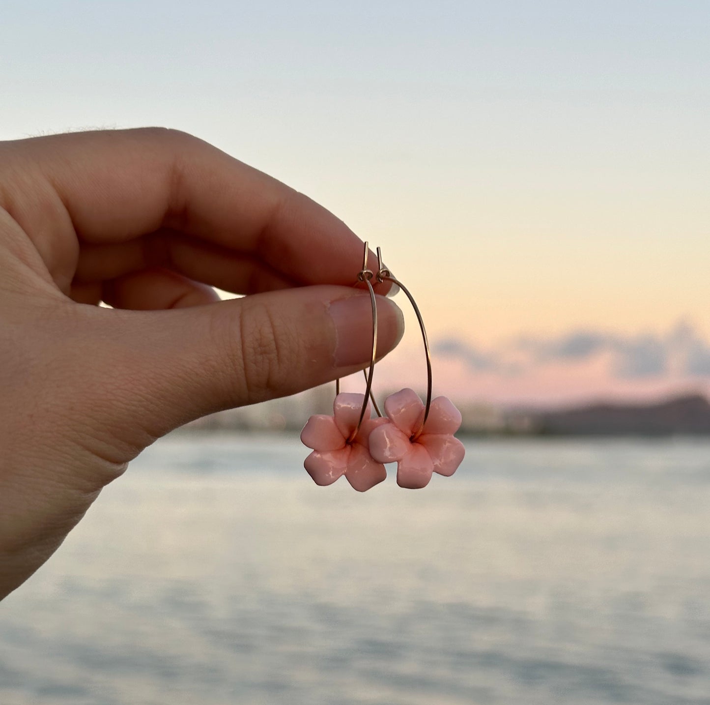 Pink Plumeria Hoop Earrings
