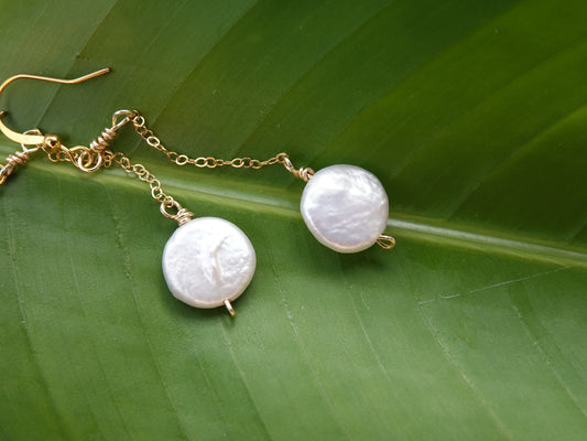 Flat White Pearl Earrings